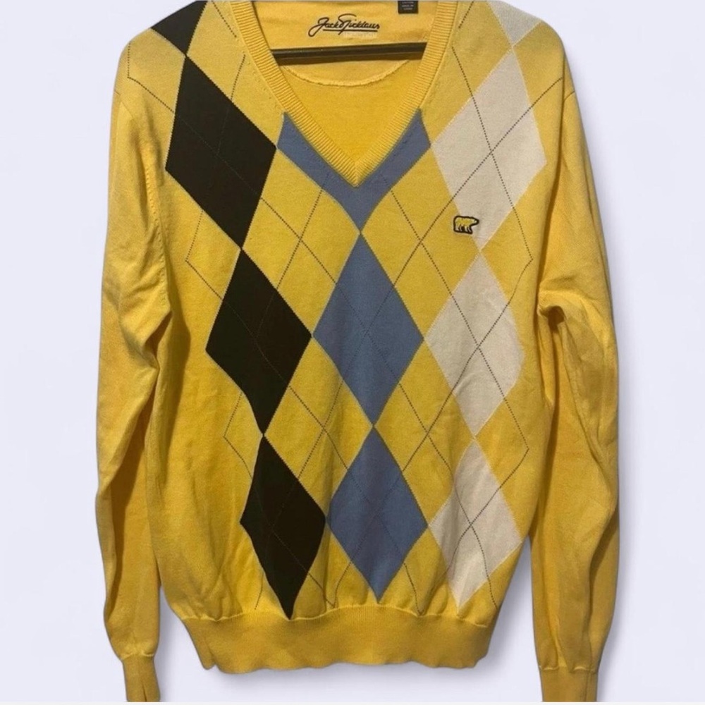 Yellow Argyle V-Neck Sweater by